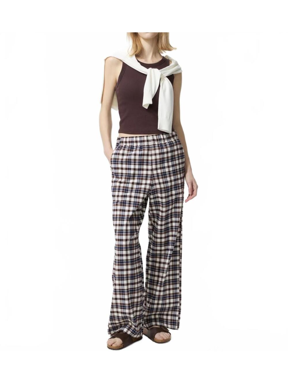 Uniqlo Flannel Pants | Checked NWT Brown Large
